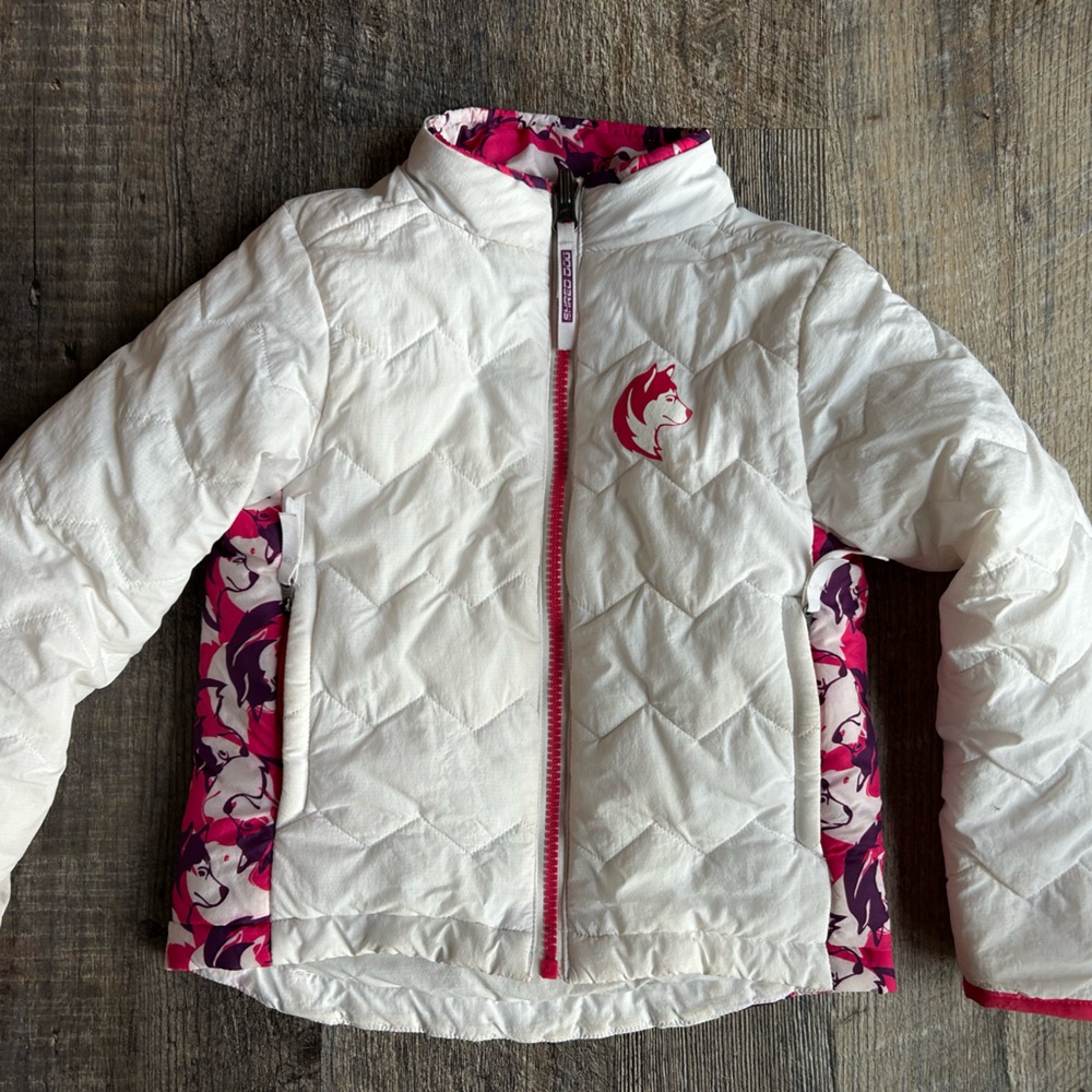 Kids shred dog Puffer Jacket - White and Pink
